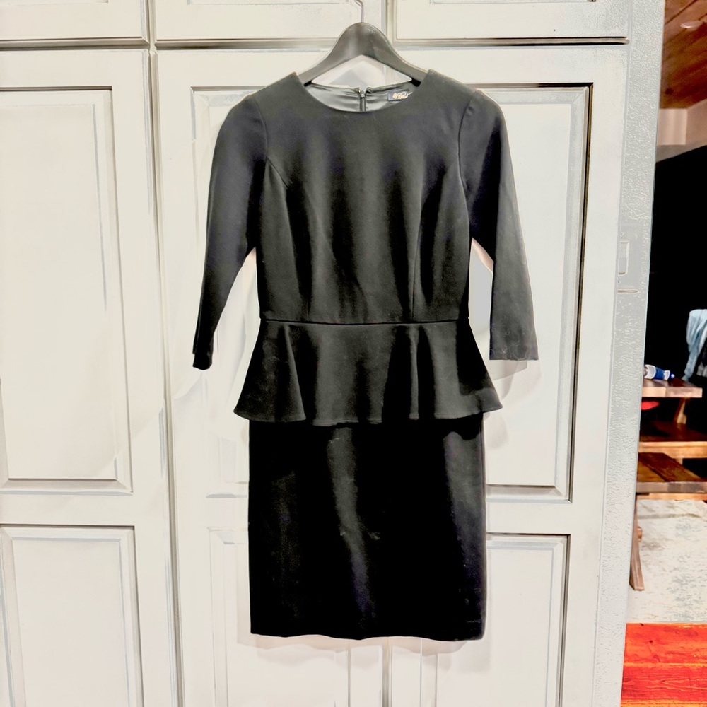 NWT- Brooks Brothers Women's Pencil Dress Black 3/4 Sleeve Peplum Classic-Size 0